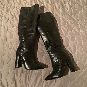 Billini Milla Croc Knee High Boots Black